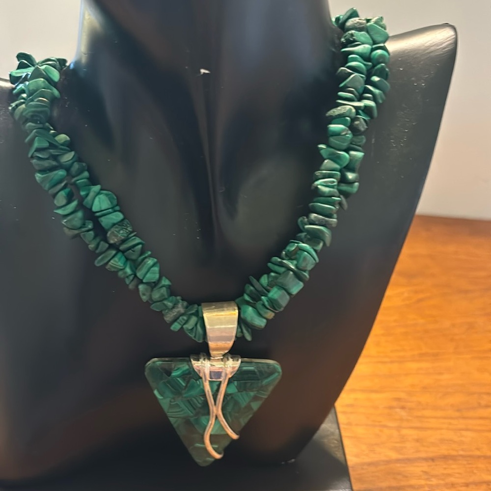 Mine Finds by Jay King 2 strand malachite chip necklace & mosaic 2 sided pendant